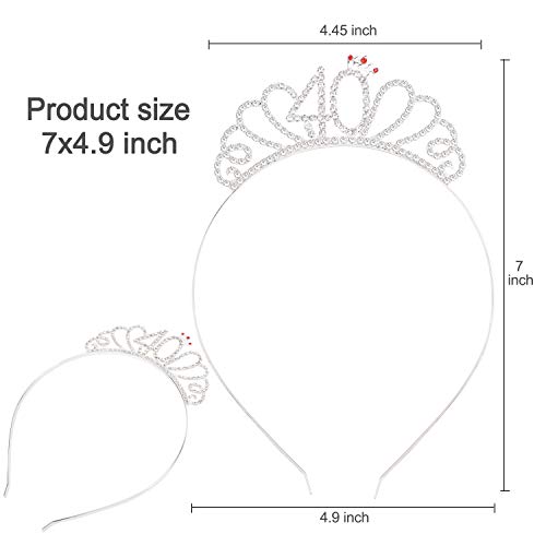 HOWAF Oro Rosa Feliz 40 cumpleaños Faja Banda de satén cumpleaños Sash y 40 Diadema Tiara para Mujer 40 Años cumpleaños Fiesta de Decoración Accesorios Regalo