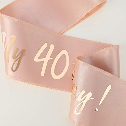 HOWAF Oro Rosa Feliz 40 cumpleaños Faja Banda de satén cumpleaños Sash y 40 Diadema Tiara para Mujer 40 Años cumpleaños Fiesta de Decoración Accesorios Regalo
