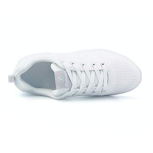 Hoylson Zapatillas de Deportivos para Mujer Running Zapatos Asfalto Ligeras Calzado Aire Libre Sneakers(Blanco, EU 39)