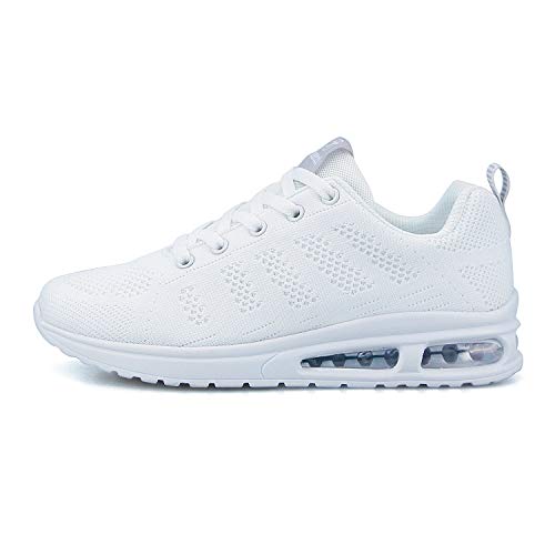 Hoylson Zapatillas de Deportivos para Mujer Running Zapatos Asfalto Ligeras Calzado Aire Libre Sneakers(Blanco, EU 39)