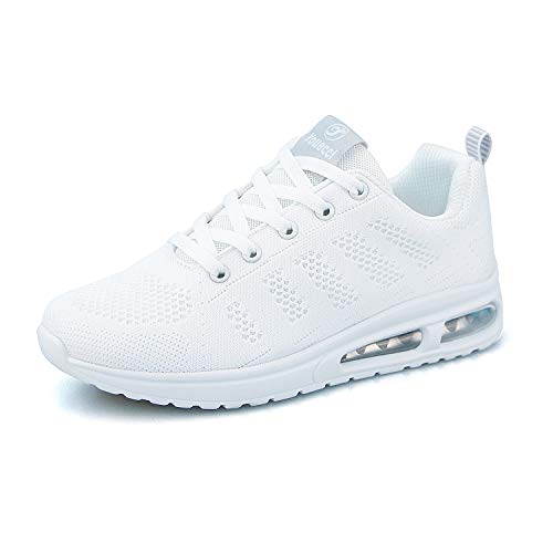 Hoylson Zapatillas de Deportivos para Mujer Running Zapatos Asfalto Ligeras Calzado Aire Libre Sneakers(Blanco, EU 39)