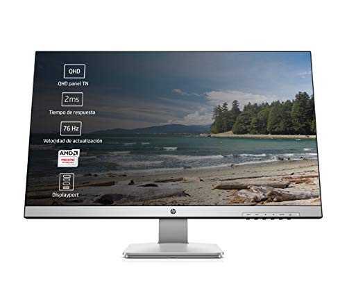 HP 27q - Monitor de 27" QHD (2560x1440, LED, 16:9, HDMI 1.4 x1, DisplayPort 1.2 x1, VGA, 60 Hz, 2ms, Flicker Free, Antireflejo, Low Blue light, Ajustable en altura), Negro y blanco