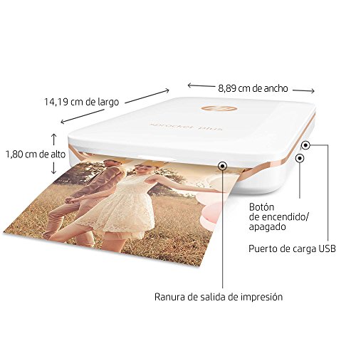 HP 2FR85A#AH2 Sprocket Plus - Impresora fotográfica portátil, Tecnología de impresión Zink, Bluetooth, Fotos 5.8 x 8.7 cm, Blanco