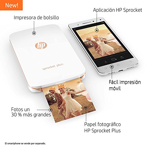 HP 2FR85A#AH2 Sprocket Plus - Impresora fotográfica portátil, Tecnología de impresión Zink, Bluetooth, Fotos 5.8 x 8.7 cm, Blanco