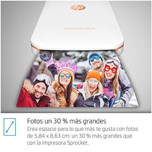 HP 2FR85A#AH2 Sprocket Plus - Impresora fotográfica portátil, Tecnología de impresión Zink, Bluetooth, Fotos 5.8 x 8.7 cm, Blanco