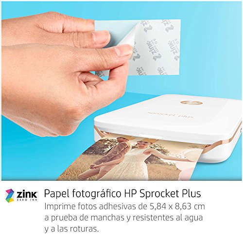 HP 2FR85A#AH2 Sprocket Plus - Impresora fotográfica portátil, Tecnología de impresión Zink, Bluetooth, Fotos 5.8 x 8.7 cm, Blanco