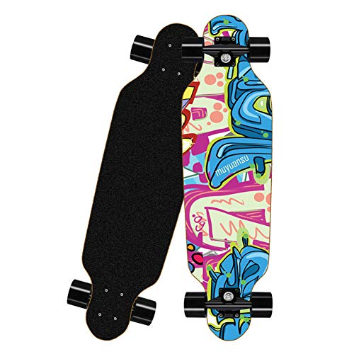 HPH Completar Patineta, 8 Plantas Arce Retro Crucero Cubierta 31 Pulgadas Profesión Patada Doble Mini Longboard Adecuado para Adolescentes Niño Adulto Principiante,Azul