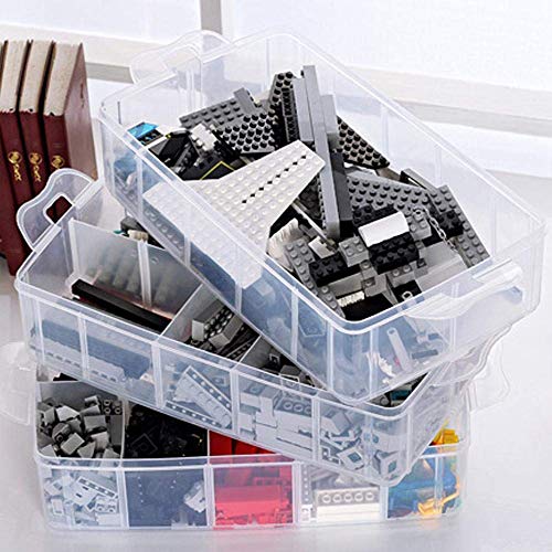 HPiano Caja de Almacenamiento de Joyas Caja de Compartimiento Transparente con separadores extraíbles Organizador para Artes, Manualidades, Abalorios, Joyas, Cosméticos(3 Capas y 18 Compartimentos)