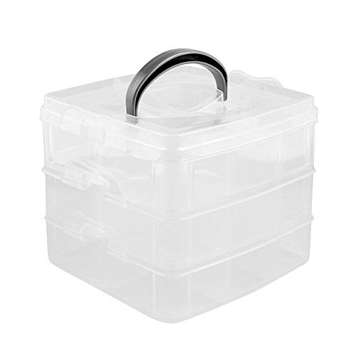 HPiano Caja de Almacenamiento de Joyas Caja de Compartimiento Transparente con separadores extraíbles Organizador para Artes, Manualidades, Abalorios, Joyas, Cosméticos(3 Capas y 18 Compartimentos)
