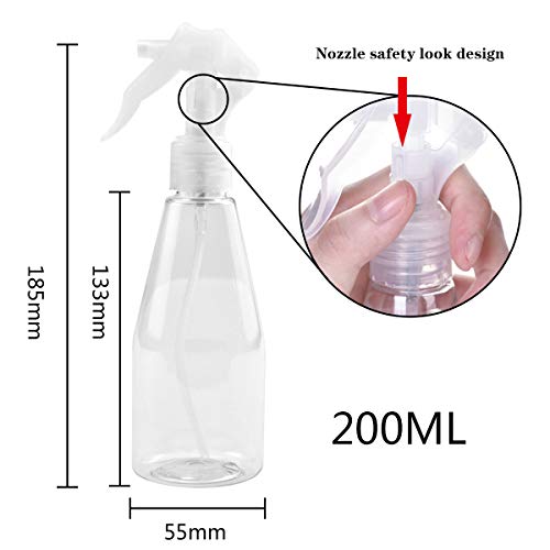 HQdeal 3 Piezas 200ml Botella de Spray Vacías Plástico, Botella de Spray de Agua Recargable, Botellas de Spray de Niebla Fina para Limpieza, Cabello, Plantas, Flores, Peluqueria, Transparente