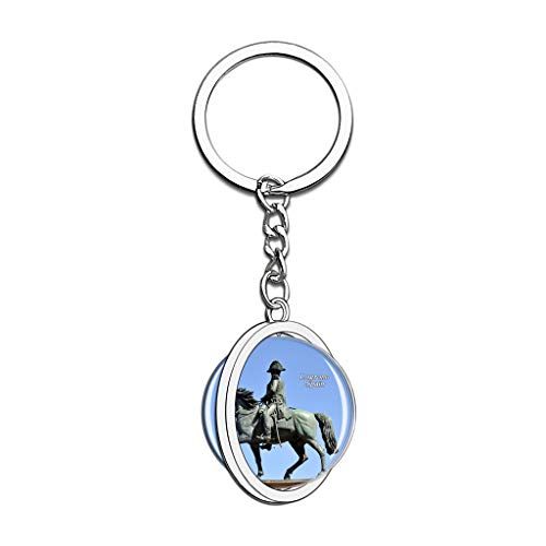 Hqiyaols Keychain España Logrono Cristal Girar Acero Inoxidable Llavero Viajes Ciudad Recuerdo Llavero
