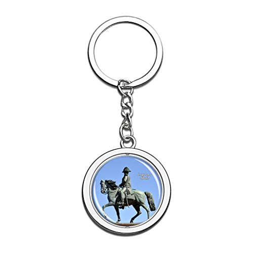 Hqiyaols Keychain España Logrono Cristal Girar Acero Inoxidable Llavero Viajes Ciudad Recuerdo Llavero