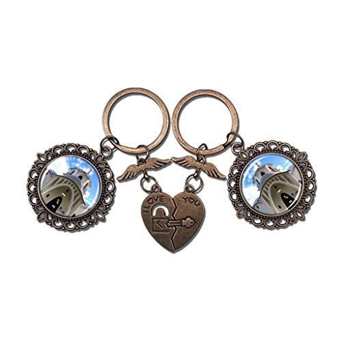 Hqiyaols Keychain España Masia Freixa Terrassa Pareja Llavero Día de San Valentín Llavero Adornos Recuerdo Coleccionable Cristal redondo Bronce Metal 2pcs / Set