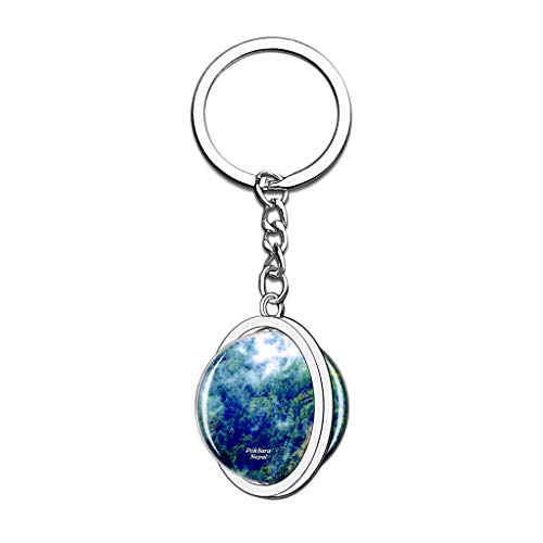 Hqiyaols Keychain Sarangkot Pokhara Nepal Cristal Girar Acero Inoxidable Llavero Viajes Ciudad Recuerdo Llavero