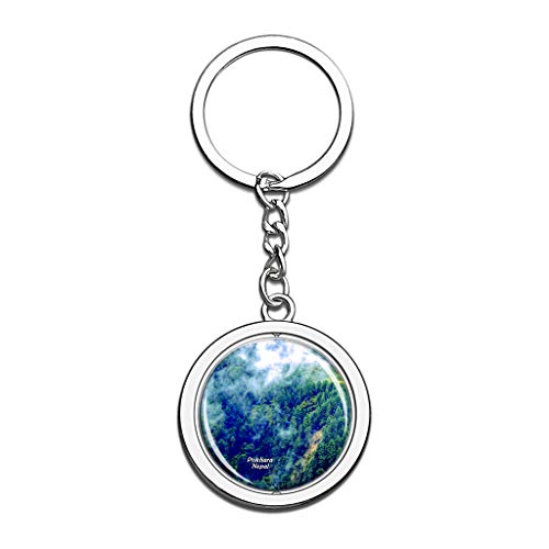 Hqiyaols Keychain Sarangkot Pokhara Nepal Cristal Girar Acero Inoxidable Llavero Viajes Ciudad Recuerdo Llavero