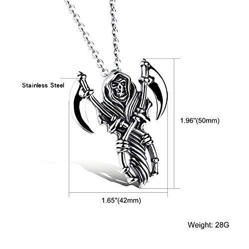 HQLCX Punk Metal de La Vendimia Collar de Acero Inoxidable de La Hoz Cabeza Guadaña de La Muerte Colgante del Collar Pendiente de Los Hombres de Joyería