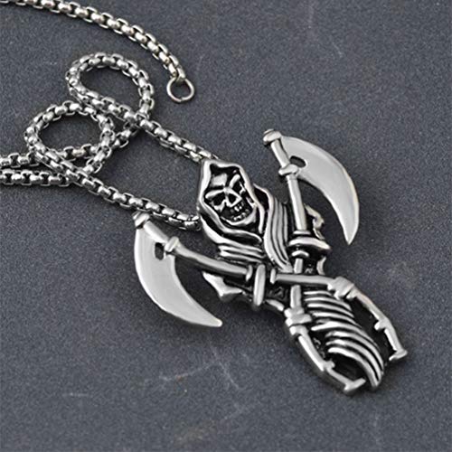 HQLCX Punk Metal de La Vendimia Collar de Acero Inoxidable de La Hoz Cabeza Guadaña de La Muerte Colgante del Collar Pendiente de Los Hombres de Joyería