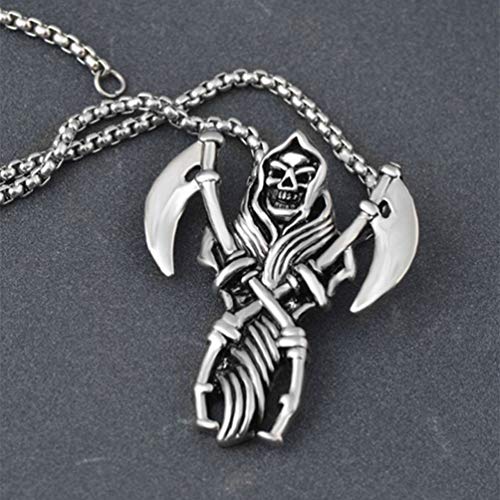 HQLCX Punk Metal de La Vendimia Collar de Acero Inoxidable de La Hoz Cabeza Guadaña de La Muerte Colgante del Collar Pendiente de Los Hombres de Joyería