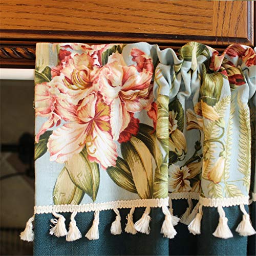 HRYJ Cortinas Europea Empalme Media Cortina para Puerta Cortina de Cocina Media Cortina de Armario Borla de Flores Media Cortina 130x72cm (51x28 Pulgadas)
