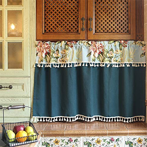 HRYJ Cortinas Europea Empalme Media Cortina para Puerta Cortina de Cocina Media Cortina de Armario Borla de Flores Media Cortina 130x72cm (51x28 Pulgadas)