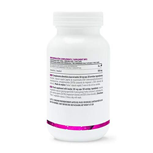 HSN Inositol 500mg | Vitamina B8, 100% Natural, para el SOP (Síndrome Ovario Poliquístico), Uso para el Apoyo Cognitivo | Vegano, Sin Gluten, Sin Lactosa, 120 Cápsulas Vegetales