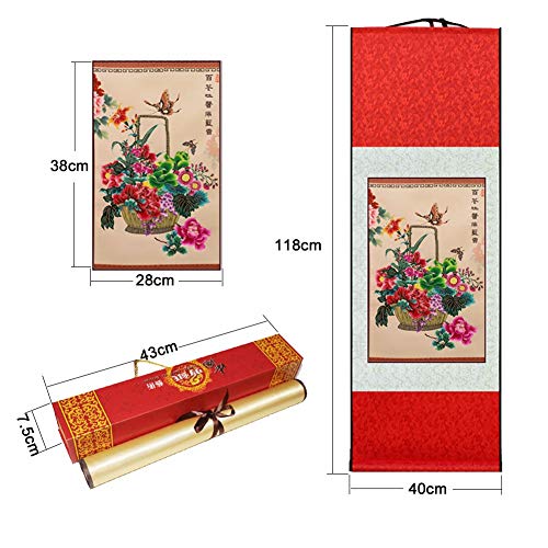 HSTD Rollos De Seda con Corte De Papel Tradicional Chino Impreso, Rollos Laterales Decorativos con Corte De Papel De Patrones Tradicionales Chinos, Decoración Oriental Mandarin Duck