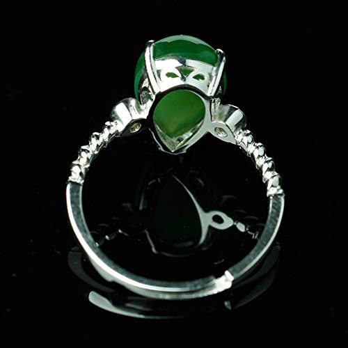 HSUMING Anillos de lágrima para Mujer, 925 Anillo de Gota de Agua de Plata Anillo Abierto de Jade