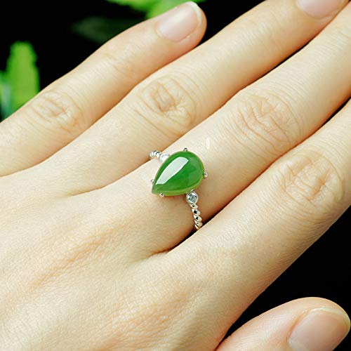 HSUMING Anillos de lágrima para Mujer, 925 Anillo de Gota de Agua de Plata Anillo Abierto de Jade