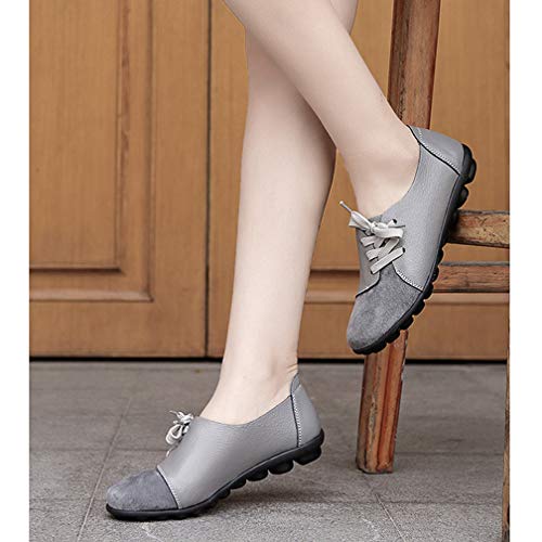 Hsyooes Mocasín de Cuero Mujer Loafers Cómodo y Antideslizante Barco Zapatos para Mujer Zapatos de Conducción