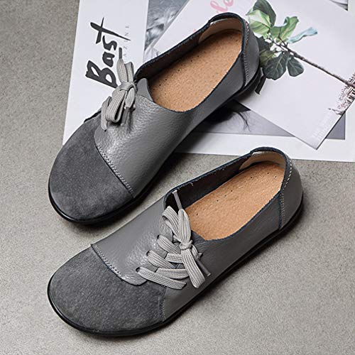 Hsyooes Mocasín de Cuero Mujer Loafers Cómodo y Antideslizante Barco Zapatos para Mujer Zapatos de Conducción