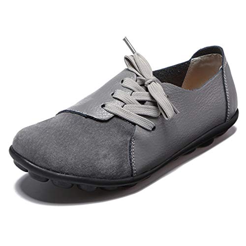 Hsyooes Mocasín de Cuero Mujer Loafers Cómodo y Antideslizante Barco Zapatos para Mujer Zapatos de Conducción