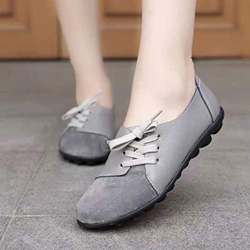 Hsyooes Mocasín de Cuero Mujer Loafers Cómodo y Antideslizante Barco Zapatos para Mujer Zapatos de Conducción