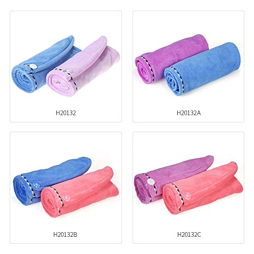 htovila Toalla Pelo 2 pcs, Toalla Súper Absorbente, Toalla de Microfibra, con Botón, Apto para Todos los Tipos de Cabello (Azul + Rosa Oscuro)
