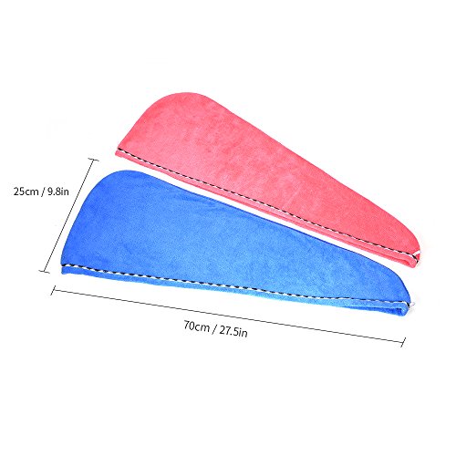 htovila Toalla Pelo 2 pcs, Toalla Súper Absorbente, Toalla de Microfibra, con Botón, Apto para Todos los Tipos de Cabello (Azul + Rosa Oscuro)