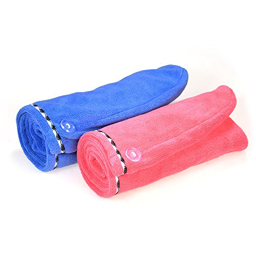 htovila Toalla Pelo 2 pcs, Toalla Súper Absorbente, Toalla de Microfibra, con Botón, Apto para Todos los Tipos de Cabello (Azul + Rosa Oscuro)