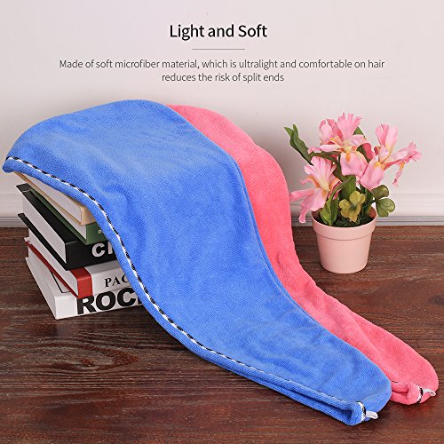 htovila Toalla Pelo 2 pcs, Toalla Súper Absorbente, Toalla de Microfibra, con Botón, Apto para Todos los Tipos de Cabello (Azul + Rosa Oscuro)