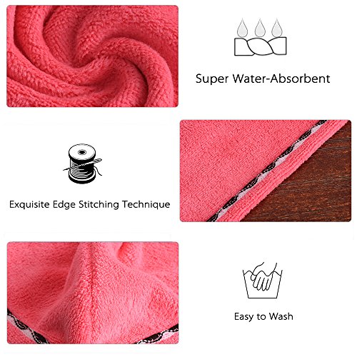 htovila Toalla Pelo 2 pcs, Toalla Súper Absorbente, Toalla de Microfibra, con Botón, Apto para Todos los Tipos de Cabello (Rosa Oscuro + Púrpura)