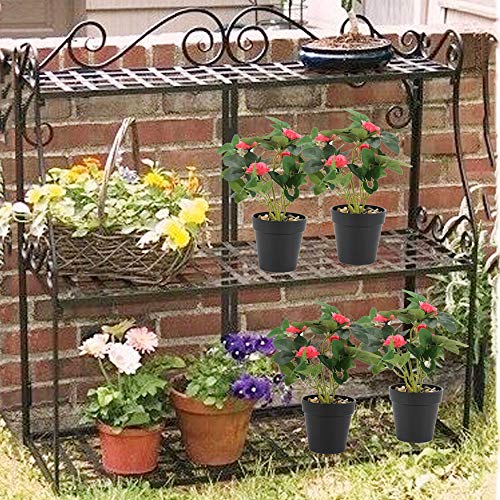 HUAESIN 2pcs Macetas con Flores Artificiales Decoracion Roja Flor Rosa de Seda Falsa Planta Artificial Decorativa para Exterior Interior Hogar Mesa Cocina Terraza Oficina Estanteria Boda Fiesta