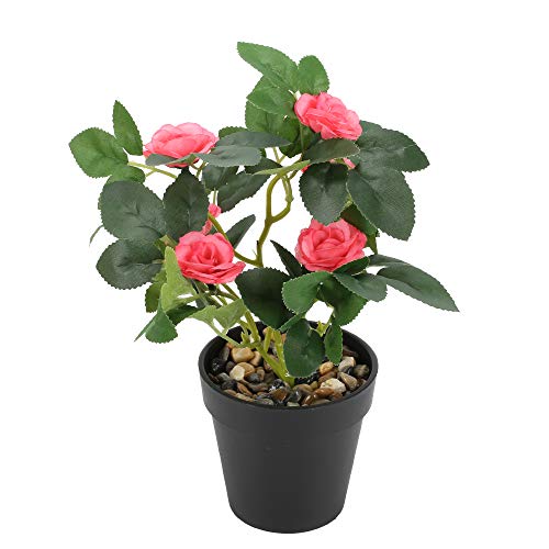 HUAESIN 2pcs Macetas con Flores Artificiales Decoracion Roja Flor Rosa de Seda Falsa Planta Artificial Decorativa para Exterior Interior Hogar Mesa Cocina Terraza Oficina Estanteria Boda Fiesta