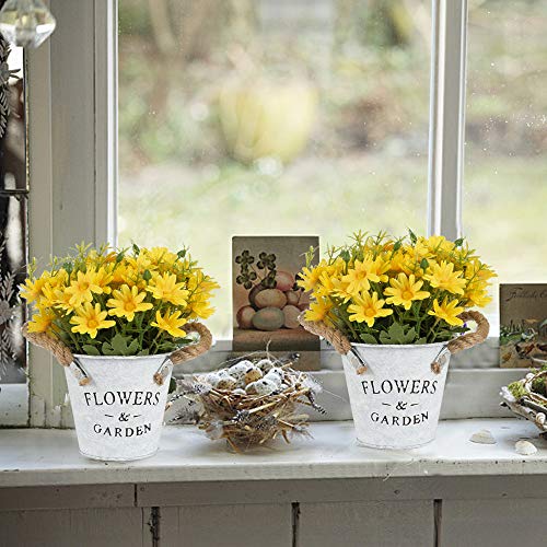 HUAESIN Flores Artificiales Macetas con Margaritas Artificiales Pequeñas Planta Artificial Macetero Flor Amarilla Artificial Margarita de Seda para Baño Hogar Terraza Oficina Fiesta Arreglos Otoño
