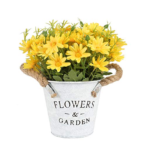 HUAESIN Flores Artificiales Macetas con Margaritas Artificiales Pequeñas Planta Artificial Macetero Flor Amarilla Artificial Margarita de Seda para Baño Hogar Terraza Oficina Fiesta Arreglos Otoño