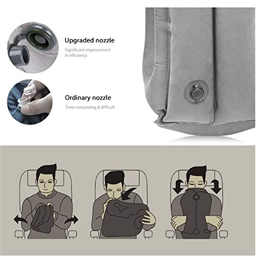 HUAJIANGHU Almohada De Aire Inflable Almohada De Viaje Bolsillo De Aire Frontal Cómodo Avión De Sueño Coche Cojín Suave Viaje Almohada De Cuello De Soplado Plegable Almohada (Color : Gray)