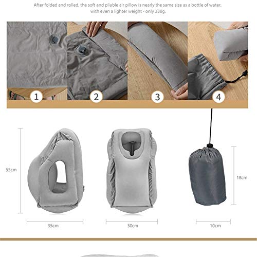 HUAJIANGHU Almohada De Aire Inflable Almohada De Viaje Bolsillo De Aire Frontal Cómodo Avión De Sueño Coche Cojín Suave Viaje Almohada De Cuello De Soplado Plegable Almohada (Color : Gray)
