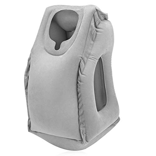 HUAJIANGHU Almohada De Aire Inflable Almohada De Viaje Bolsillo De Aire Frontal Cómodo Avión De Sueño Coche Cojín Suave Viaje Almohada De Cuello De Soplado Plegable Almohada (Color : Gray)