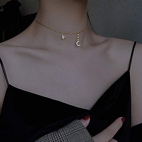 huangxuanchen co.,ltd Collar Collar De Estrella Y Luna Temperamento De Cadena De Clavícula Simple Femenina