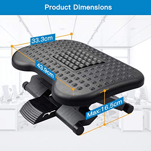 HUANUO Reposapiés Ergonómico con Función de Masaje, Ángulo Ajustable y 3 Posiciones de Altura Diferentes, Taburete Antideslizante para Oficina y Hogar, 43,9 cm x 33,3 cm