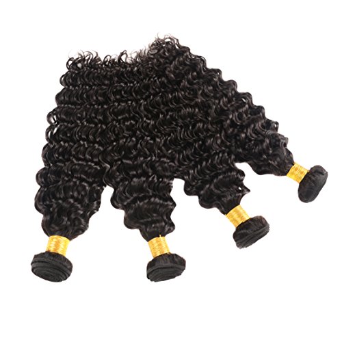 Huarisi 4 Paquetes Deep Wave Hair 20 22 24 26 Inches Deep Curly Brazilian Virgin Hair Weaves 100% Human Hair Bundles Double Weft for Women