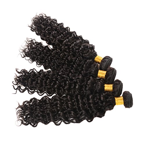 Huarisi 4 Paquetes Deep Wave Hair 20 22 24 26 Inches Deep Curly Brazilian Virgin Hair Weaves 100% Human Hair Bundles Double Weft for Women