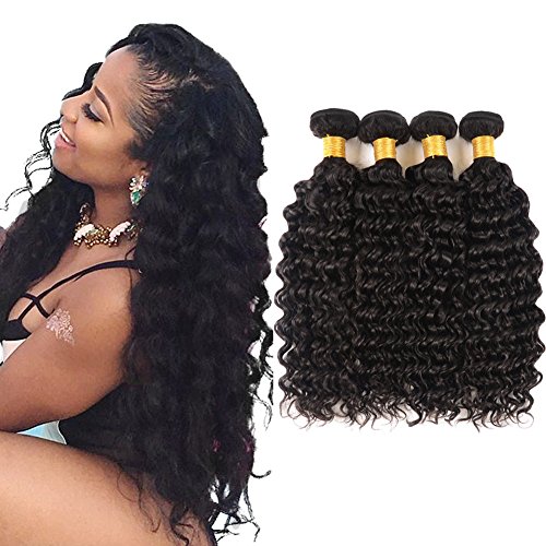 Huarisi 4 Paquetes Deep Wave Hair 20 22 24 26 Inches Deep Curly Brazilian Virgin Hair Weaves 100% Human Hair Bundles Double Weft for Women