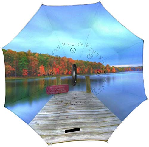 huatongxin Double Layer Rain Ourdoor Car with C Handle Paraguas invertido Beautiful Lake Fores Blue Sky